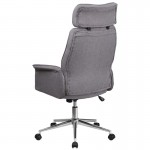 High Back Gray Fabric Executive Swivel Office Chair with Chrome Base and Fully Upholstered Arms