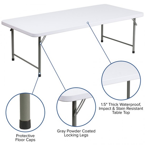 4.93-Foot Kid's Granite White Plastic Folding Table