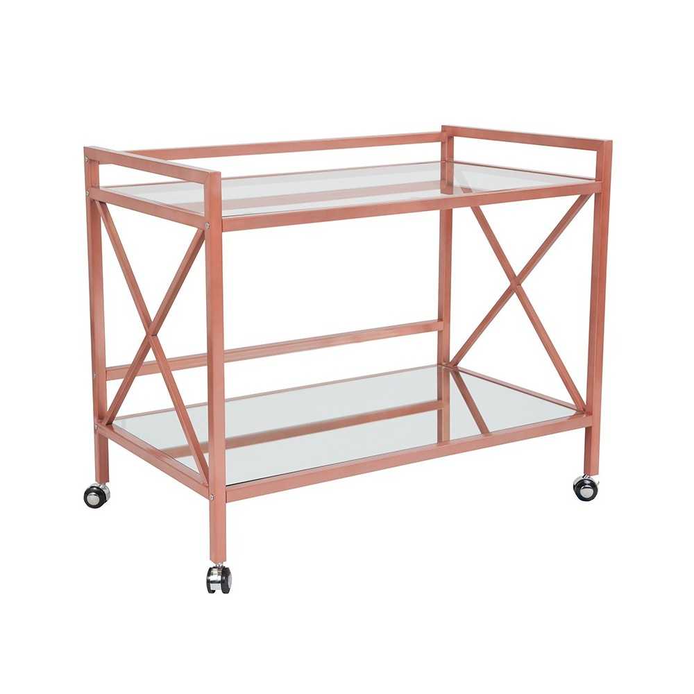 Glenwood Park Glass Kitchen Serving and Bar Cart with Rose Gold Frame