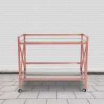 Glenwood Park Glass Kitchen Serving and Bar Cart with Rose Gold Frame