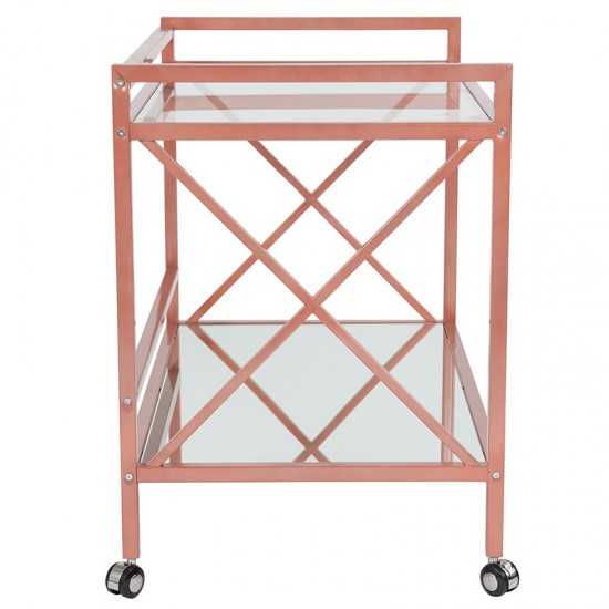 Glenwood Park Glass Kitchen Serving and Bar Cart with Rose Gold Frame