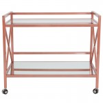 Glenwood Park Glass Kitchen Serving and Bar Cart with Rose Gold Frame