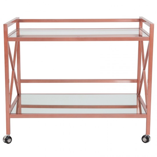 Glenwood Park Glass Kitchen Serving and Bar Cart with Rose Gold Frame