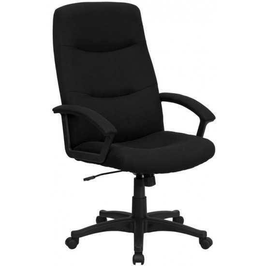 High Back Black Fabric Executive Swivel Office Chair with Two Line Horizontal Stitch Back and Arms