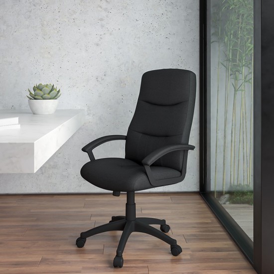 High Back Black Fabric Executive Swivel Office Chair with Two Line Horizontal Stitch Back and Arms