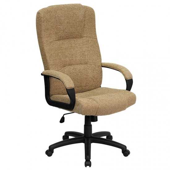 High Back Beige Fabric Executive Swivel Office Chair with Arms