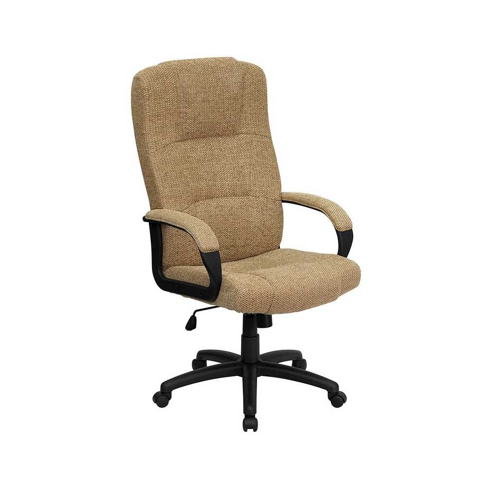 High Back Beige Fabric Executive Swivel Office Chair with Arms