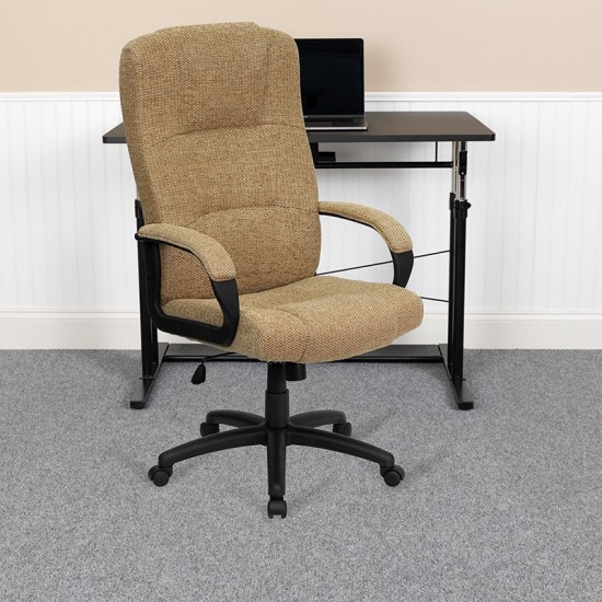 High Back Beige Fabric Executive Swivel Office Chair with Arms