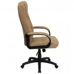 High Back Beige Fabric Executive Swivel Office Chair with Arms