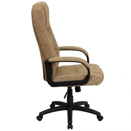 High Back Beige Fabric Executive Swivel Office Chair with Arms