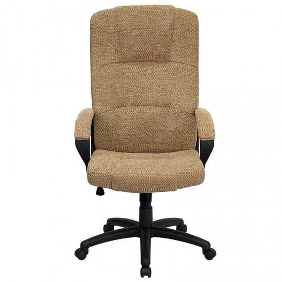 High Back Beige Fabric Executive Swivel Office Chair with Arms