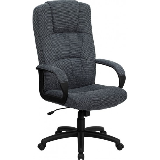 High Back Gray Fabric Executive Swivel Office Chair with Arms