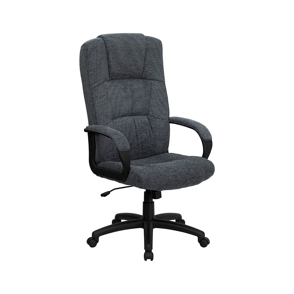 High Back Gray Fabric Executive Swivel Office Chair with Arms