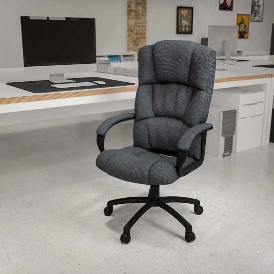 High Back Gray Fabric Executive Swivel Office Chair with Arms