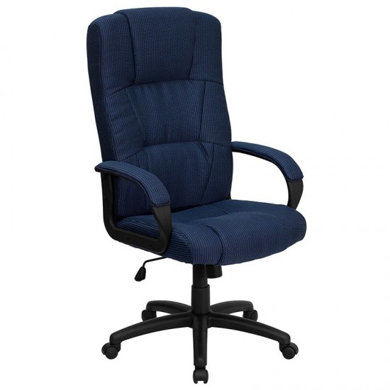 High Back Navy Blue Fabric Executive Swivel Office Chair with Arms