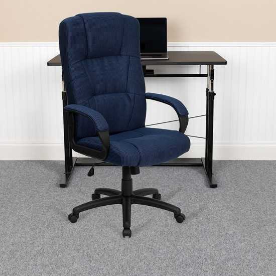 High Back Navy Blue Fabric Executive Swivel Office Chair with Arms