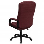 High Back Burgundy Fabric Executive Swivel Office Chair with Arms
