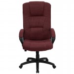 High Back Burgundy Fabric Executive Swivel Office Chair with Arms
