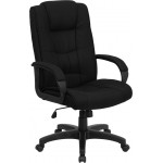 High Back Black Fabric Executive Swivel Office Chair with Arms