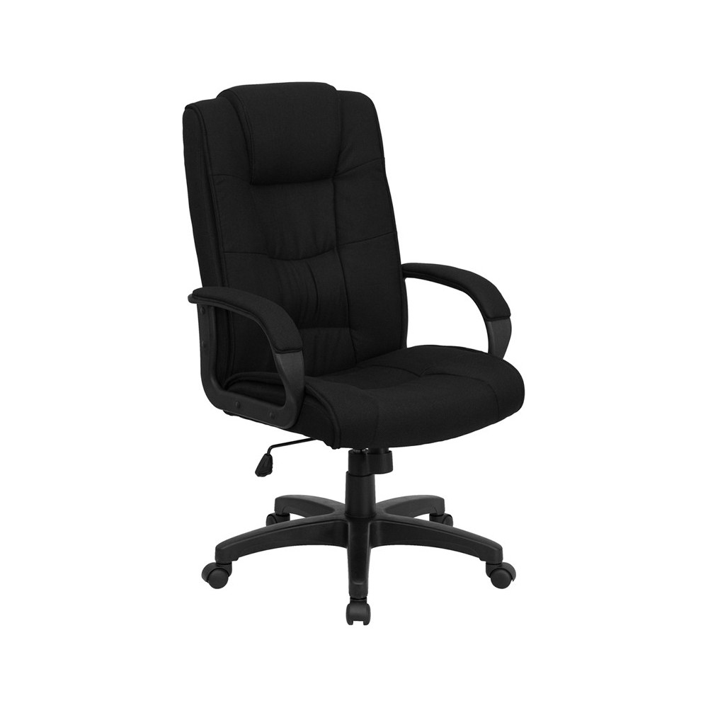 High Back Black Fabric Executive Swivel Office Chair with Arms