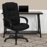 High Back Black Fabric Executive Swivel Office Chair with Arms