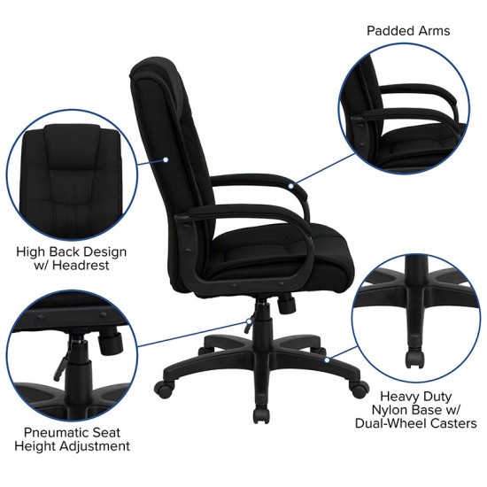 High Back Black Fabric Executive Swivel Office Chair with Arms