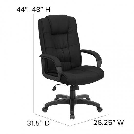 High Back Black Fabric Executive Swivel Office Chair with Arms