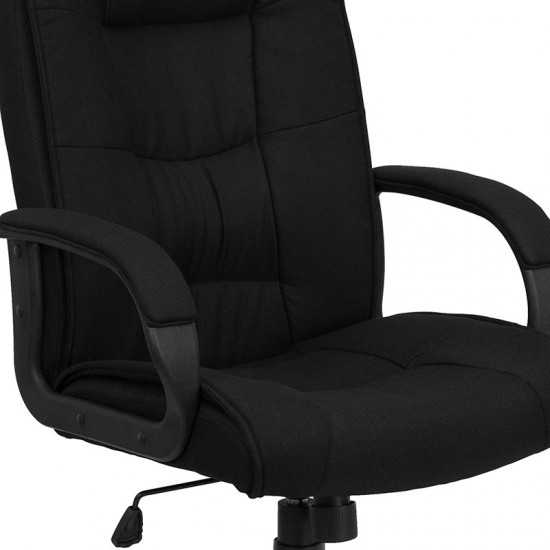 High Back Black Fabric Executive Swivel Office Chair with Arms