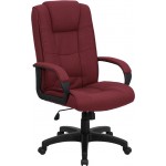 High Back Burgundy Fabric Executive Swivel Office Chair with Arms