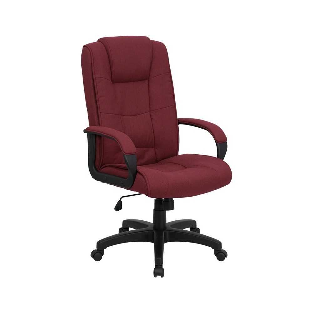 High Back Burgundy Fabric Executive Swivel Office Chair with Arms