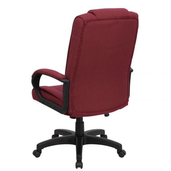 High Back Burgundy Fabric Executive Swivel Office Chair with Arms