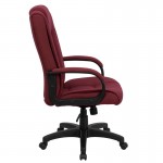 High Back Burgundy Fabric Executive Swivel Office Chair with Arms