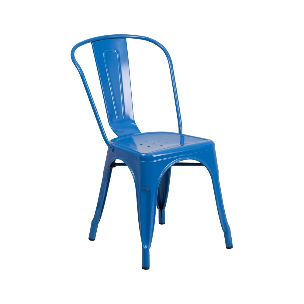 Commercial Grade Blue Metal Indoor-Outdoor Stackable Chair