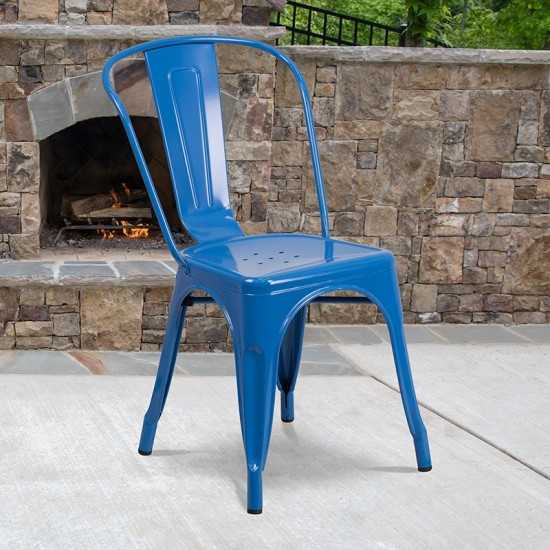 Commercial Grade Blue Metal Indoor-Outdoor Stackable Chair