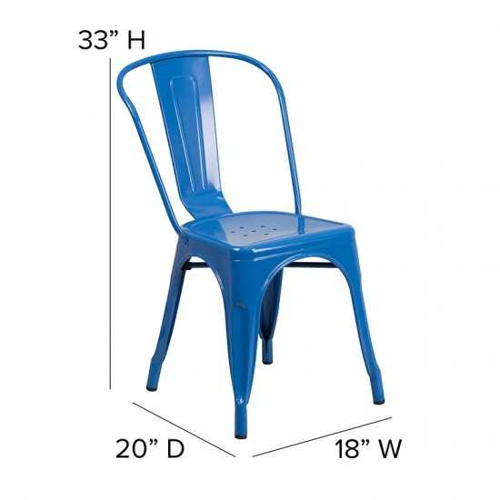 Commercial Grade Blue Metal Indoor-Outdoor Stackable Chair