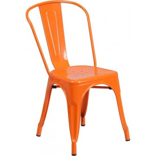 Commercial Grade Orange Metal Indoor-Outdoor Stackable Chair