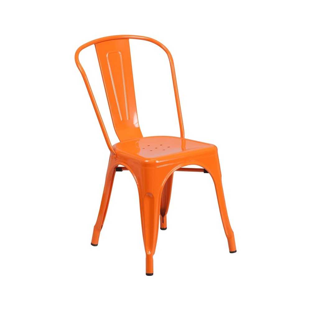 Commercial Grade Orange Metal Indoor-Outdoor Stackable Chair