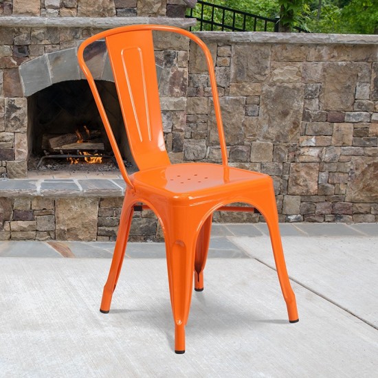 Commercial Grade Orange Metal Indoor-Outdoor Stackable Chair