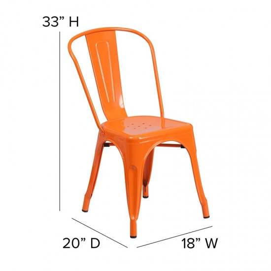 Commercial Grade Orange Metal Indoor-Outdoor Stackable Chair