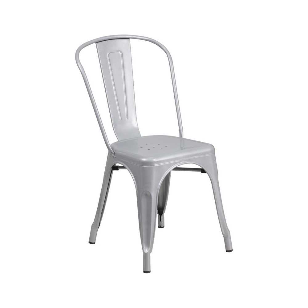 Commercial Grade Silver Metal Indoor-Outdoor Stackable Chair