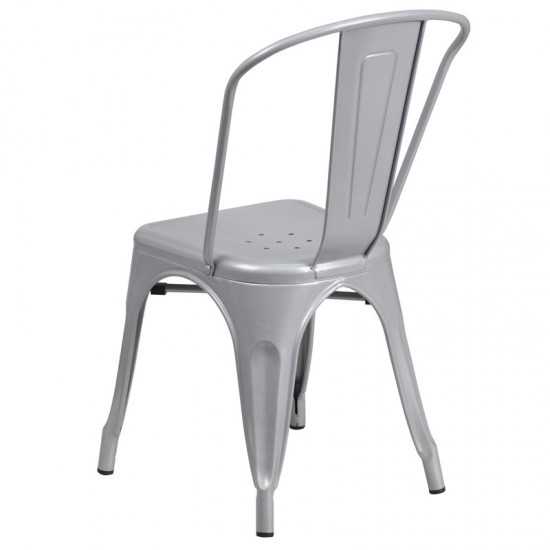 Commercial Grade Silver Metal Indoor-Outdoor Stackable Chair