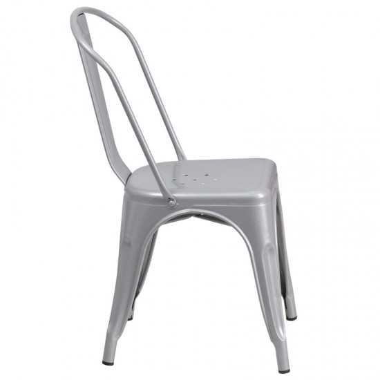 Commercial Grade Silver Metal Indoor-Outdoor Stackable Chair