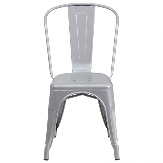 Commercial Grade Silver Metal Indoor-Outdoor Stackable Chair