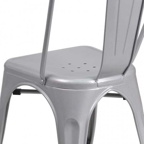 Commercial Grade Silver Metal Indoor-Outdoor Stackable Chair