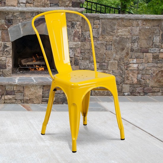 Commercial Grade Yellow Metal Indoor-Outdoor Stackable Chair