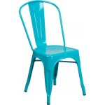 Commercial Grade Crystal Teal-Blue Metal Indoor-Outdoor Stackable Chair