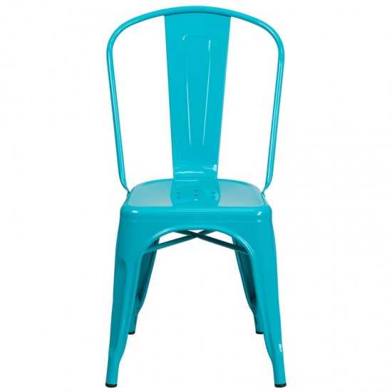 Commercial Grade Crystal Teal-Blue Metal Indoor-Outdoor Stackable Chair