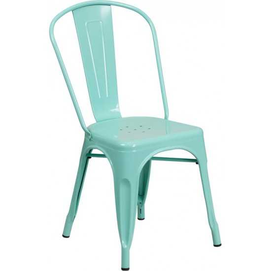 Commercial Grade Mint Green Metal Indoor-Outdoor Stackable Chair