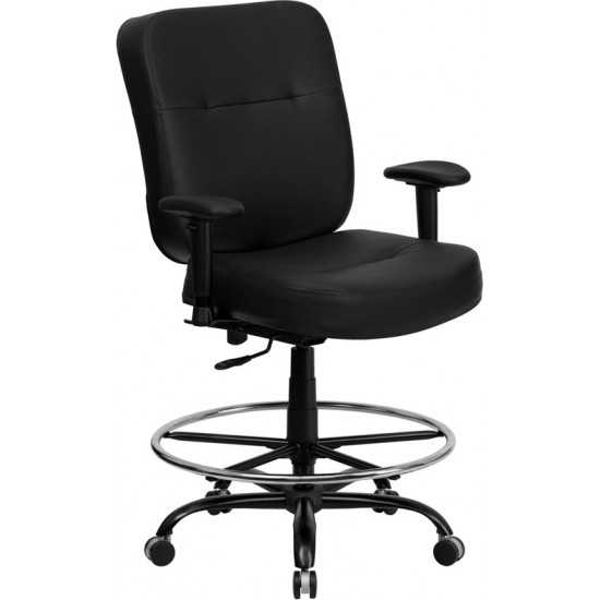 Big & Tall 400 lb. Rated Black LeatherSoft Ergonomic Drafting Chair with Adjustable Arms