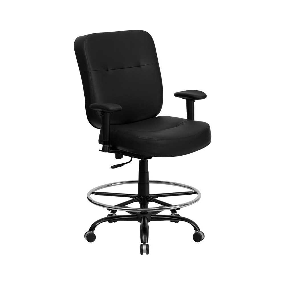 Big & Tall 400 lb. Rated Black LeatherSoft Ergonomic Drafting Chair with Adjustable Arms